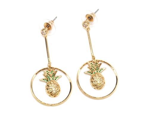 Boucles-dOreilles-Pendantes-Pierre-et-Cercle-Ananas-Strass-Zirconium-Dore