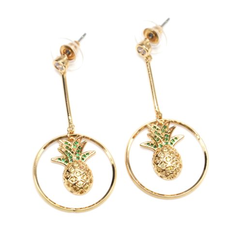 Boucles-dOreilles-Pendantes-Pierre-et-Cercle-Ananas-Strass-Zirconium-Dore