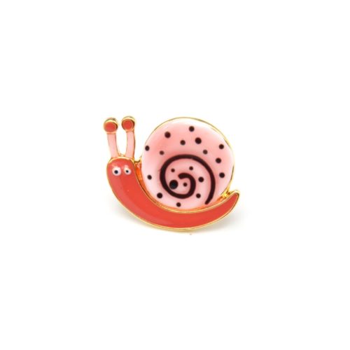 Mini-Broche-Pins-Escargot-Motif-Pois-Rose-Corail-et-Metal-Dore