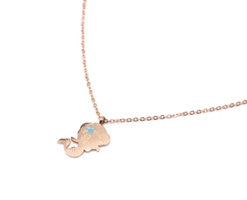 Collier-Fine-Chaine-avec-Pendentif-Sirene-Acier-Or-Rose