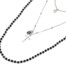 Collier-Multi-Rangs-Chaines-Metal-Argente-avec-Perles-Noires-Croix-et-Pierre