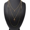 Collier-Multi-Rangs-Chaines-Metal-Dore-avec-Perles-Noires-Croix-et-Pierre