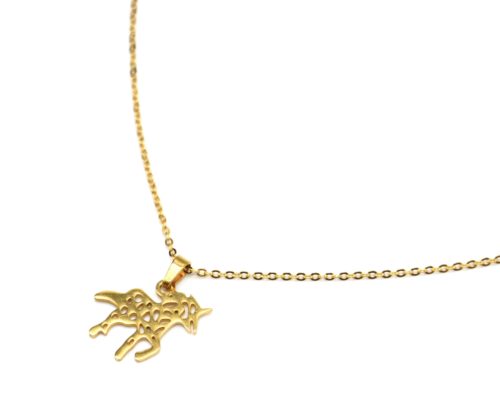 Collier-Fine-Chaine-avec-Pendentif-Licorne-Ajouree-Acier-Dore