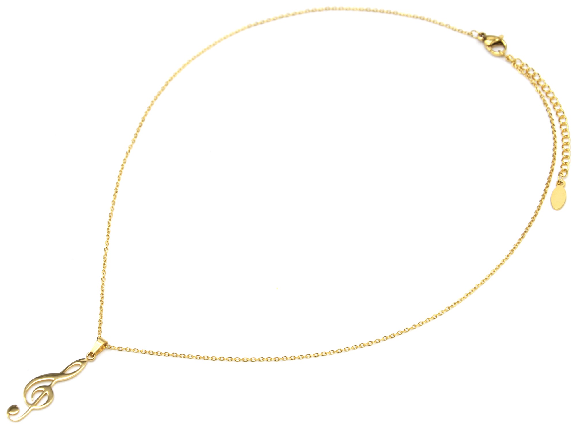 Collier Fine Chaîne avec Pendentif Clé de Sol Acier Doré CC2115D