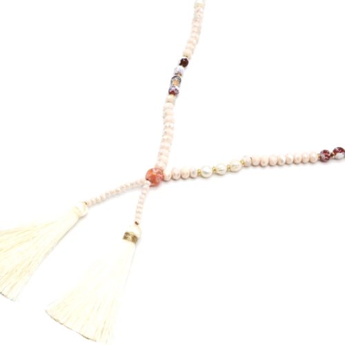 Sautoir-Collier-Cordons-Perles-Brillantes-avec-Perles-Eau-Douce-et-Pompons-Beige