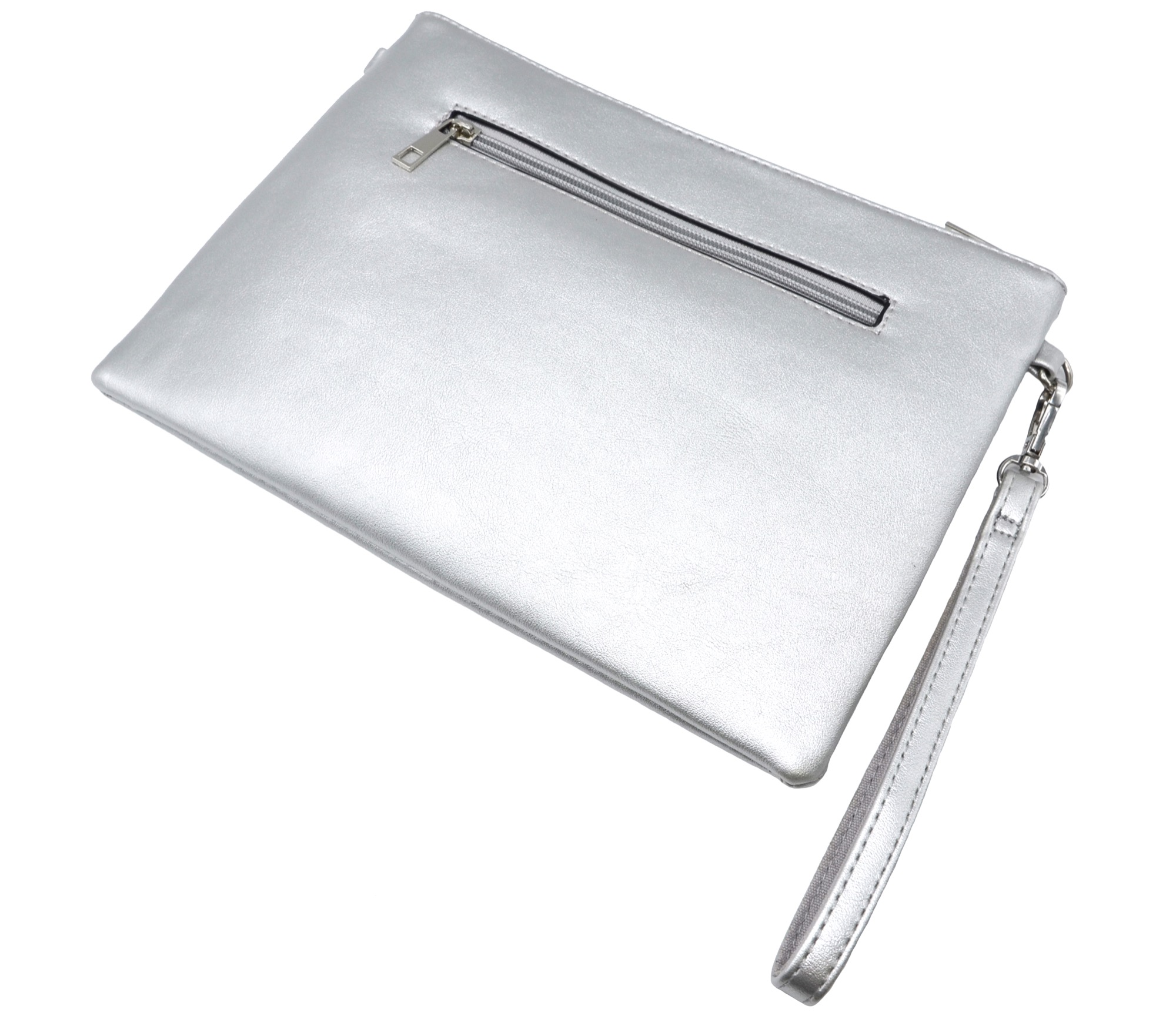 Pochette-Sac-Moyen-Bandouliere-Simili-Cuir-Argente-avec-Broderies-Fleurs-et-Perles