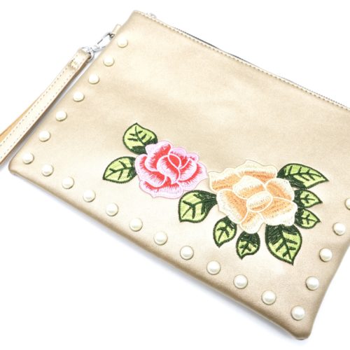 Pochette-Sac-Moyen-Bandouliere-Simili-Cuir-Dore-avec-Broderies-Fleurs-et-Perles