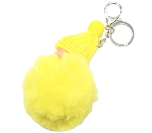 Porte-Cles-Bijou-de-Sac-Bebe-Endormi-avec-Bonnet-et-Pompon-Fourrure-Jaune