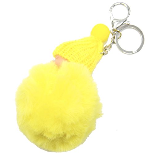 Porte-Cles-Bijou-de-Sac-Bebe-Endormi-avec-Bonnet-et-Pompon-Fourrure-Jaune