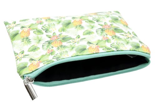 Trousse-Pochette-Souple-Blanc-Imprime-Ananas-et-Feuilles-Vertes