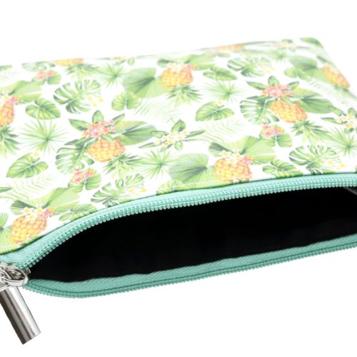 Trousse-Pochette-Souple-Blanc-Imprime-Ananas-et-Feuilles-Vertes