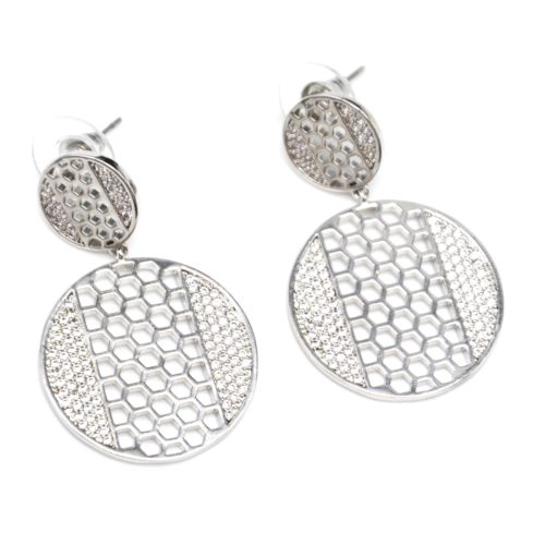 Boucles-dOreilles-Double-Cercles-Ajoures-Ruche-et-Strass-Zirconium-Argente