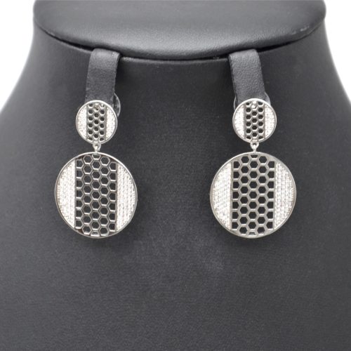 Loops-Earrings-Double-circles-Ajoures-beehive-and-rhinestones-Zirconium-Silver