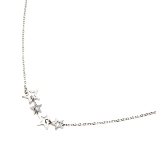 Collier-Fine-Chaine-avec-Pendentif-Multi-Etoiles-Contour-Acier-Argente