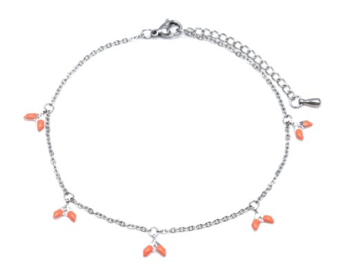 Fine-Chaine-Cheville-Acier-Argente-avec-Charms-Epis-Oranges