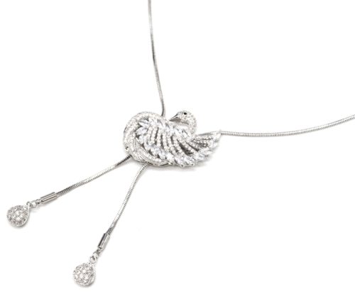 Sautoir-Collier-Pendentif-Y-Cygne-Pierres-Strass-Zirconium-et-Metal-Argente