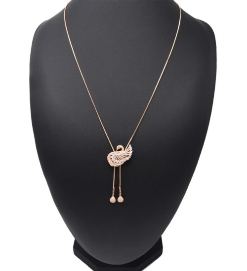 Sautoir-Collier-Pendentif-Y-Cygne-Pierres-Strass-Zirconium-et-Metal-Or-Rose