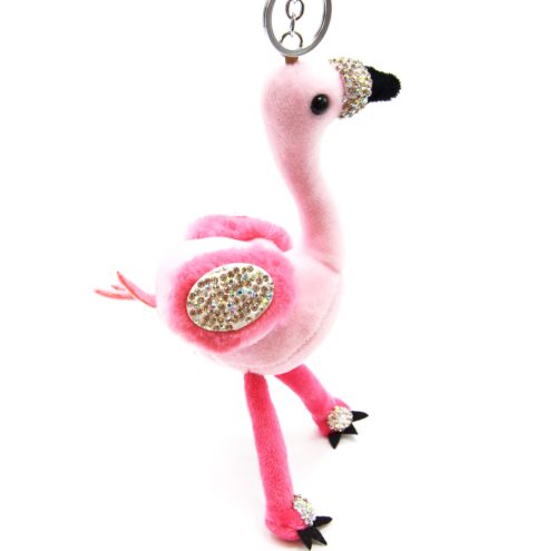 Porte-Cles-Bijou-de-Sac-Peluche-Flamant-Rose-XXL-Bicolore-Clair-avec-Strass