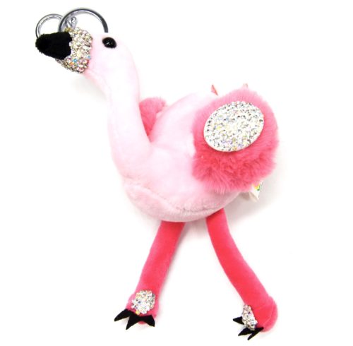 Porte-Cles-Bijou-de-Sac-Peluche-Flamant-Rose-XXL-Bicolore-Clair-avec-Strass