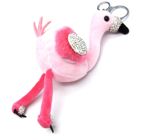 Porte-Cles-Bijou-de-Sac-Peluche-Flamant-Rose-XXL-Bicolore-Clair-avec-Strass