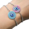 Bracelet-Chaine-Ajustable-avec-Cercle-Perles-et-Pierre-Oeil-Metal-Argente