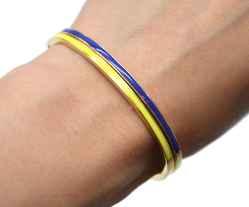 Bracelet-Jonc-Fin-Acier-Dore-avec-Bande-Email-Couleur