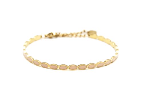 Bracelet-Jonc-Fin-Ondule-et-Chaine-Acier-Dore-avec-Ovales-Email-Beige