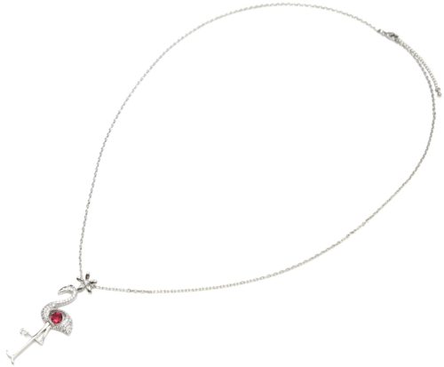 Sautoir-Collier-Pendentif-Flamant-Rose-avec-Pierre-Rose-et-Strass-Zirconium-Argente