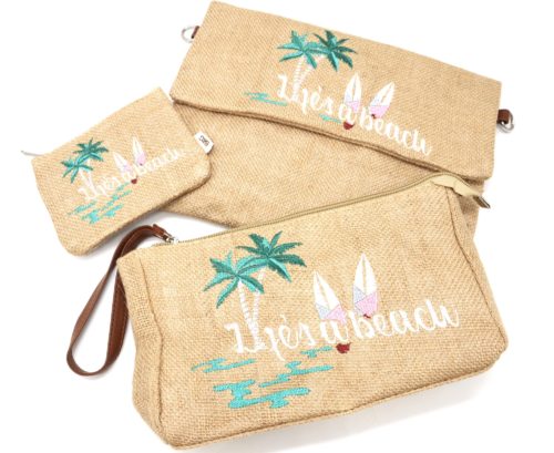 Lot-de-3-Pochettes-Trousses-Toile-de-Jute-avec-Message-Lifes-a-Beach