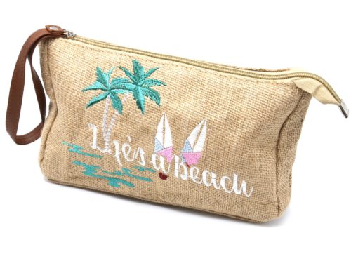 Lot-de-3-Pochettes-Trousses-Toile-de-Jute-avec-Message-Lifes-a-Beach