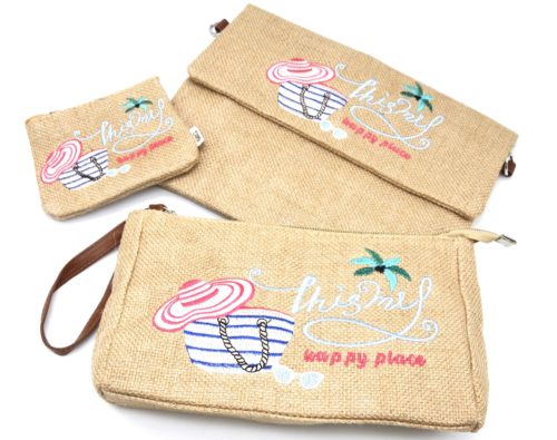 Lot-de-3-Pochettes-Trousses-Toile-de-Jute-avec-Message-This-Is-My-Happy-Place