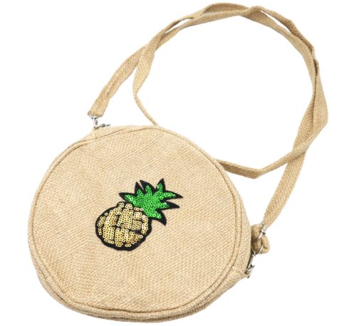 Pochette-Sac-Bandouliere-Rond-Toile-de-Jute-avec-Motif-Ananas-Sequins