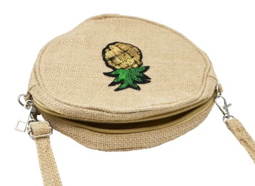 Pochette-Sac-Bandouliere-Rond-Toile-de-Jute-avec-Motif-Ananas-Sequins