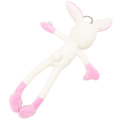 Porte-Cles-Bijou-de-Sac-Peluche-Lapin-XXL-Blanc-Rose-avec-Strass