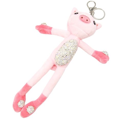 Porte-Cles-Bijou-de-Sac-Peluche-Cochon-XXL-Rose-avec-Strass