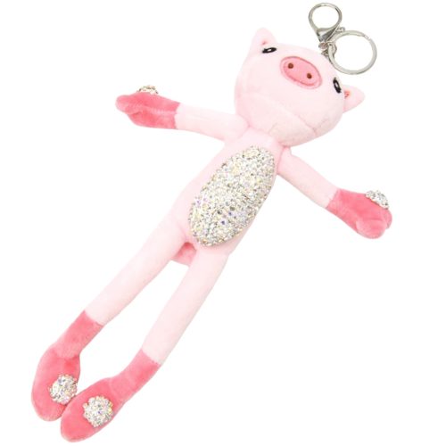 Porte-Cles-Bijou-de-Sac-Peluche-Cochon-XXL-Rose-avec-Strass