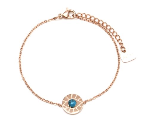 Bracelet-Fine-Chaine-Acier-Or-Rose-avec-Charm-Cercle-Oeil-Pierre-Turquoise