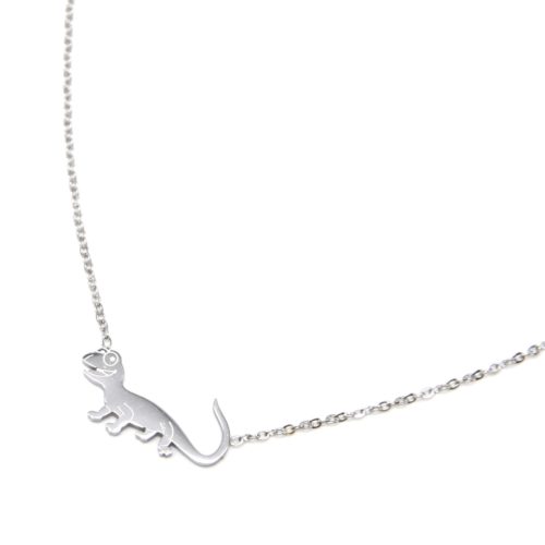 Collier-Fine-Chaine-avec-Pendentif-Salamandre-Lezard-Acier-Argente