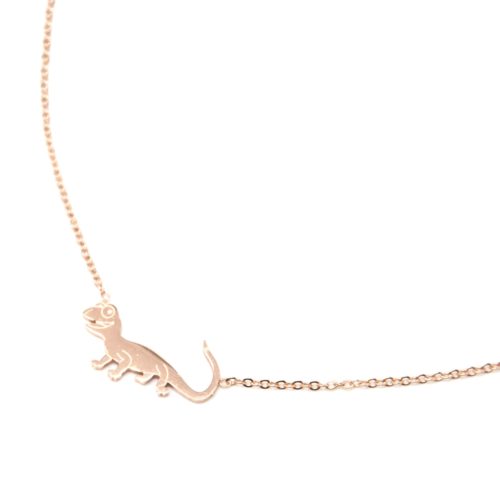 Collier-Fine-Chaine-avec-Pendentif-Salamandre-Lezard-Acier-Or-Rose