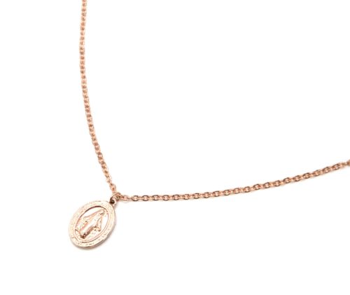 Collier-Fine-Chaine-avec-Pendentif-Vierge-Marie-Acier-Or-Rose