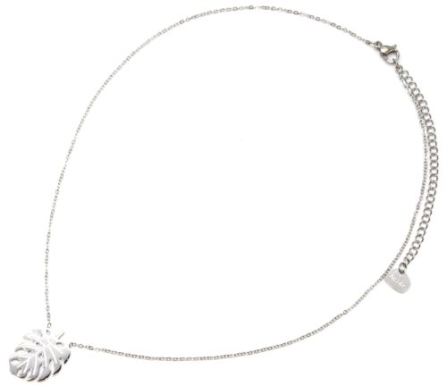 Collier-Fine-Chaine-avec-Pendentif-Feuille-Tropicale-Acier-Argente