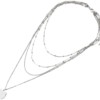 Collier-Multi-Rangs-Chaines-Metal-Argente-avec-Boules-et-Medaille