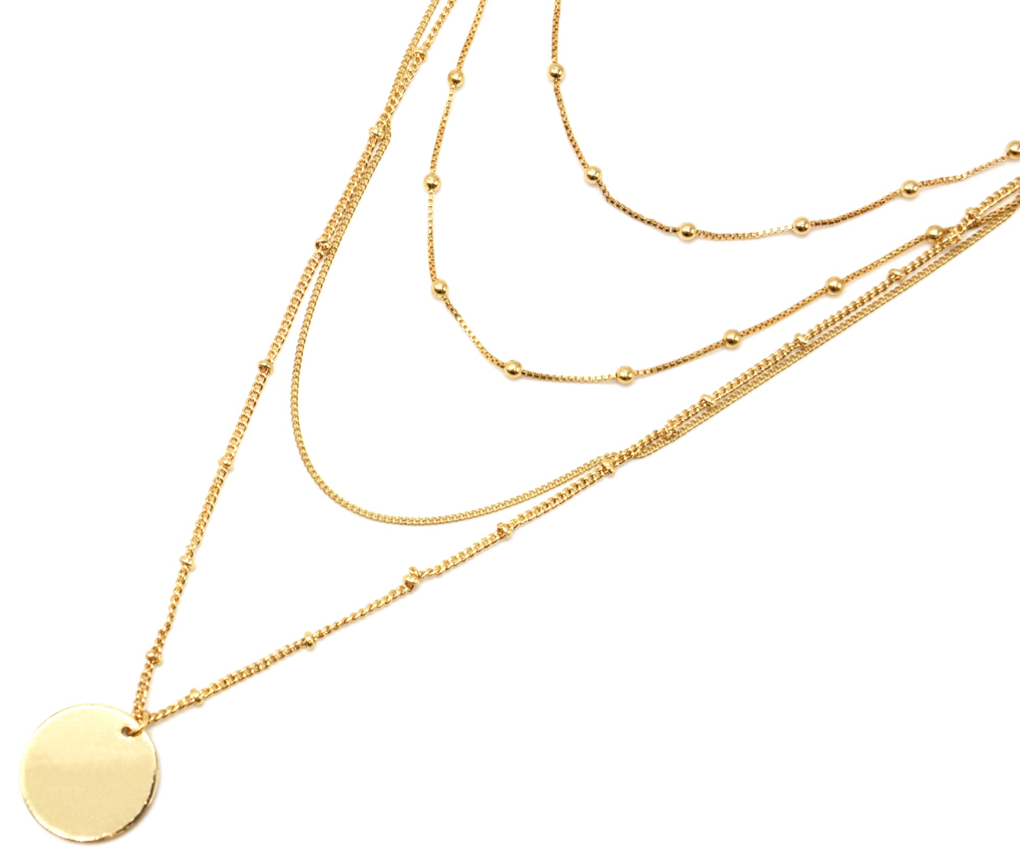 Wait a minute ghost Skalk CC2168F - Collier Multi-Rangs Chaînes Métal Doré avec Boules et Médaille - Oh My Shop Wait a minute ghost Skalk CC2168F - Collier Multi-Rangs Chaînes Métal Doré avec Boules et Médaille - Oh My Shop