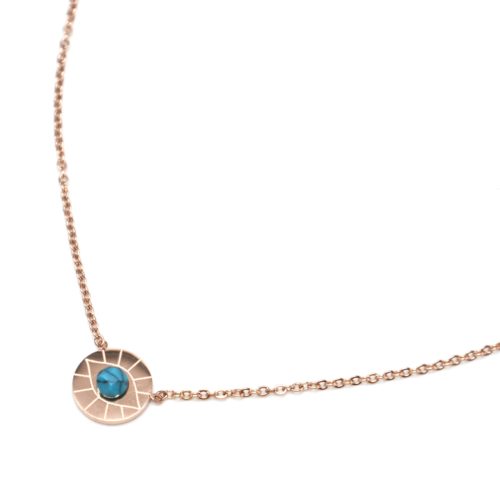 Collier-Fine-Chaine-Acier-Or-Rose-avec-Pendentif-Cercle-Oeil-Turquoise