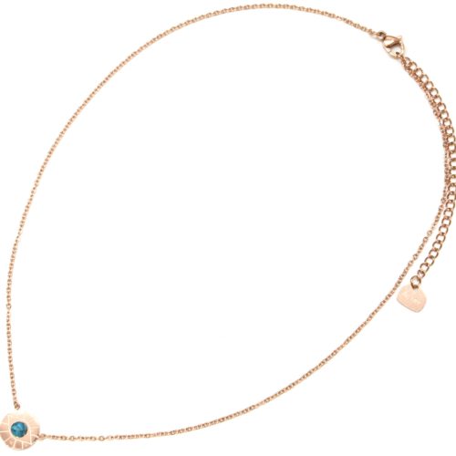 Collier-Fine-Chaine-Acier-Or-Rose-avec-Pendentif-Cercle-Oeil-Turquoise