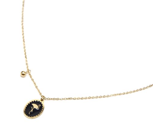 Collier-Fine-Chaine-Acier-Dore-avec-Cercle-Email-Noir-Motif-Flamant-Rose