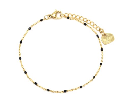 Bracelet-Fine-Chaine-Acier-Dore-avec-Mini-Perles-Email-Noir