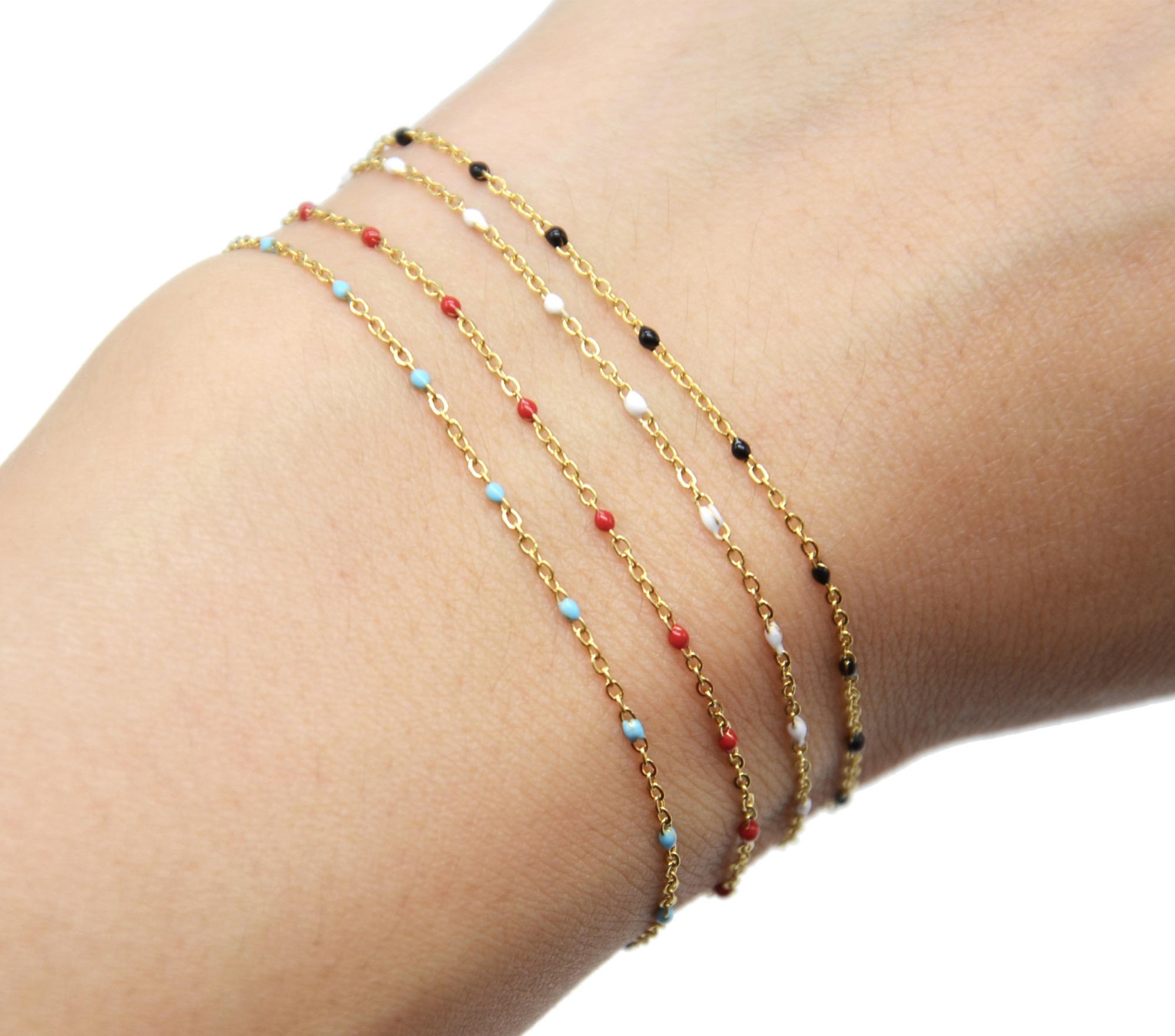 Bracelets pour femme : Chaîne, acier, avec perles