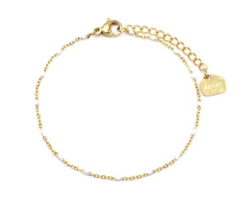 Bracelet-Fine-Chaine-Acier-Dore-avec-Mini-Perles-Email-Blanc