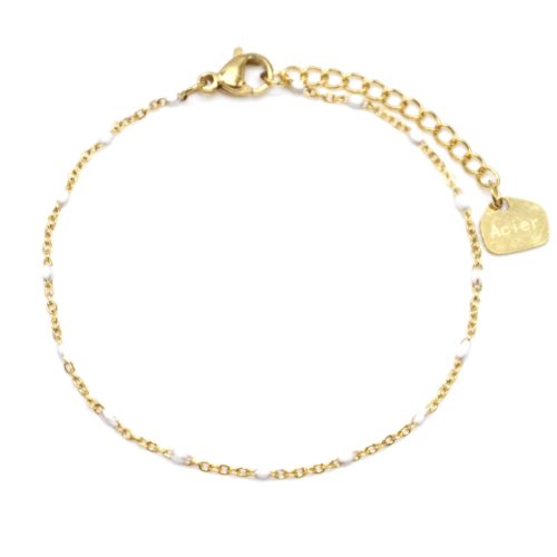 Bracelet-Fine-Chaine-Acier-Dore-avec-Mini-Perles-Email-Blanc